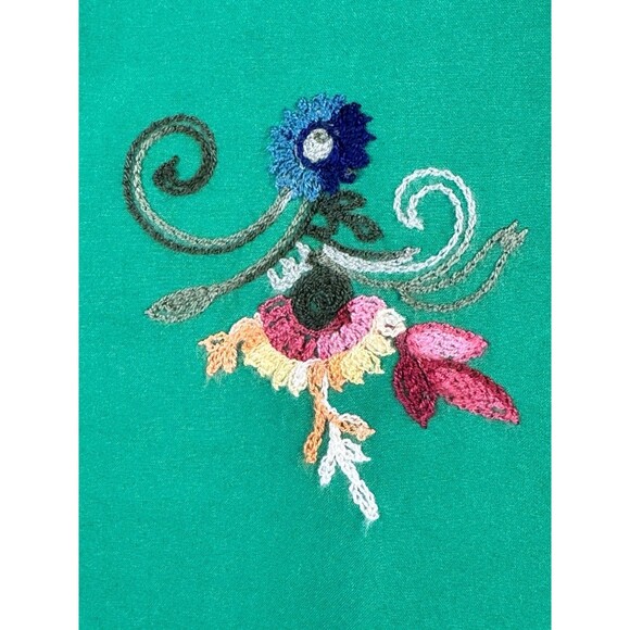 Kindred Anthropologie Blouse Womens Medium Kelly Green Embroidered Floral Boho - Picture 6 of 13